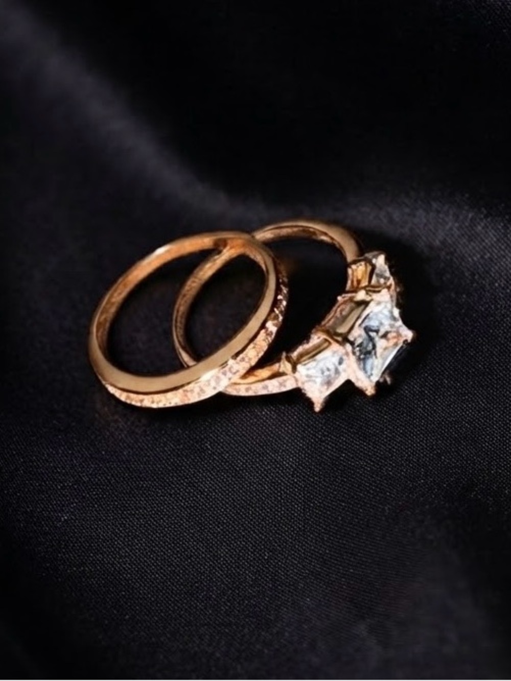 Gold Engagement Ring Set with Clear Cushion Cut Stones 14k gold plated size 9